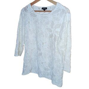 Worth Optic White Stretchy Lace 3/4 Sleeve Top NWT